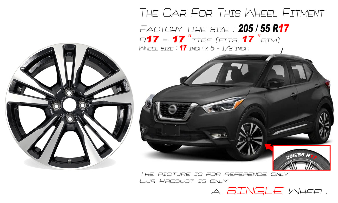 17” NEW Single 17x6.5 MACHINED BLACK Wheel for NISSAN KICKS 2018-2020 OEM Design Replacement Rim