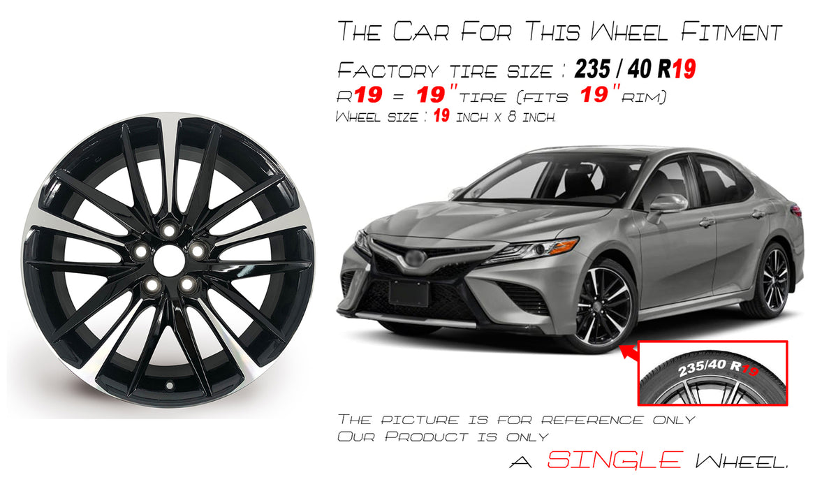 19" 19x8 New Single Alloy Wheel For TOYOTA CAMRY 2018-2021 Machined Black OEM Quality Replacement Rim