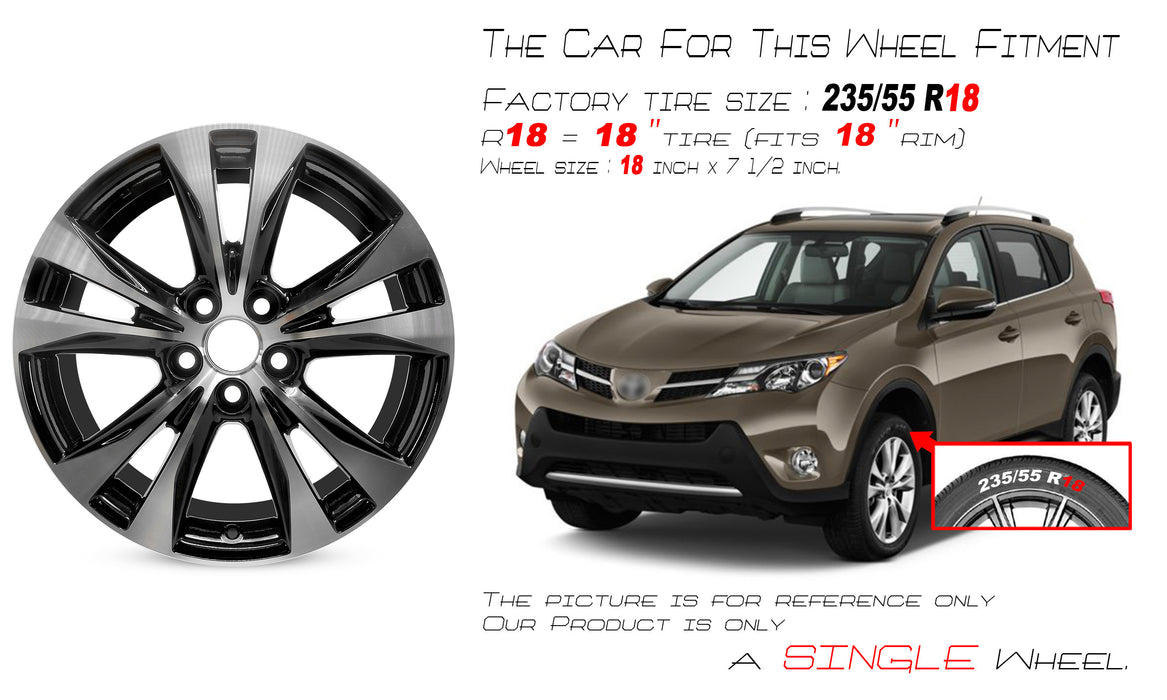 For Toyota RAV4 OEM Design Wheel 18" 18x7.5 2013-2015 Machined Black Single Replacement Rim
