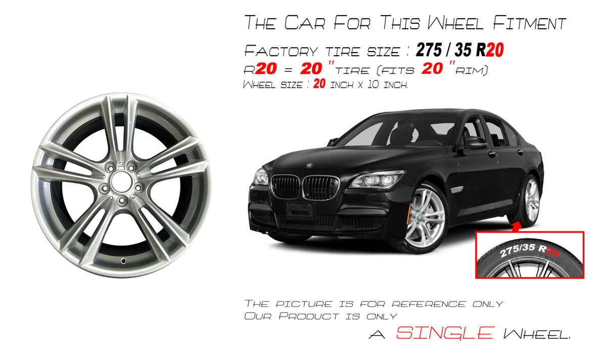 20" Single 20x10 Rear Wheel For BMW 5-Series 7-Series 2009-2015 Silver OEM Design Replacement Rim