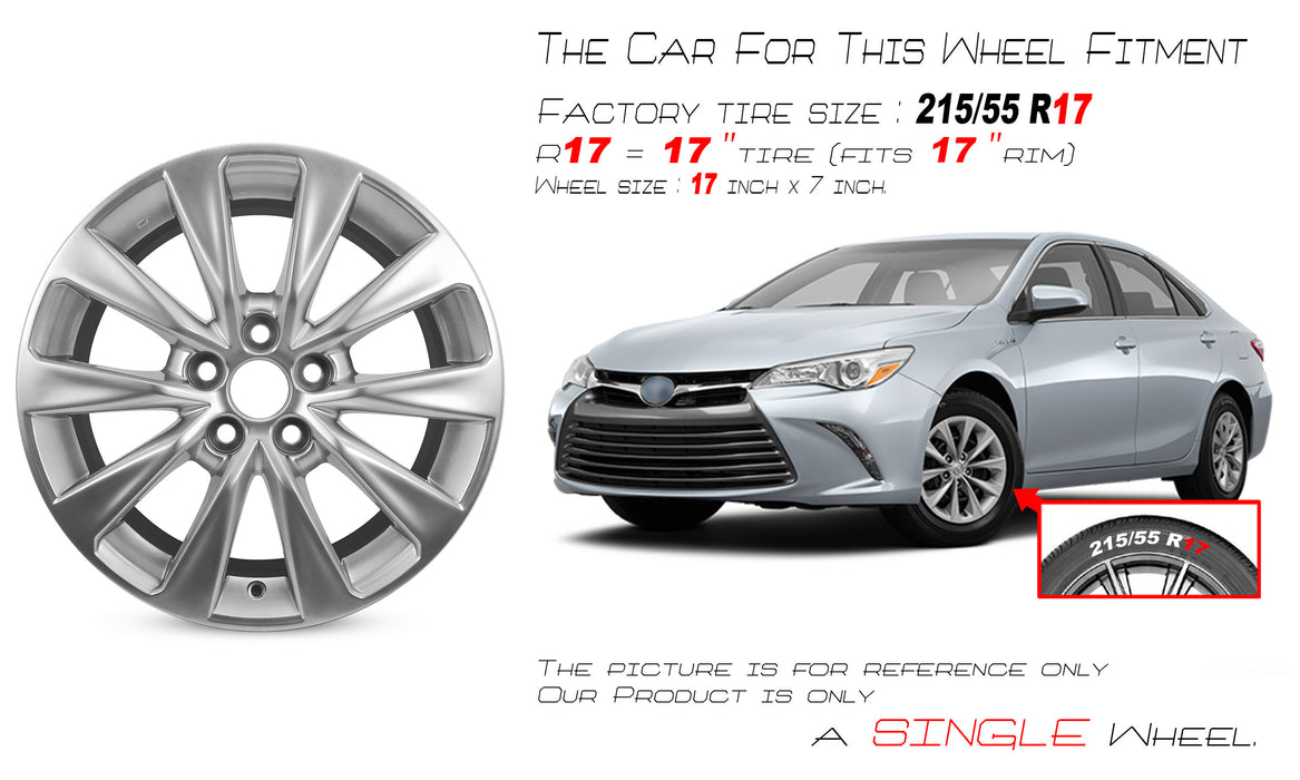 For Toyota Camry OEM Design Wheel 17" 17x7 2015-2017 Hyper Silver Single Replacement Rim