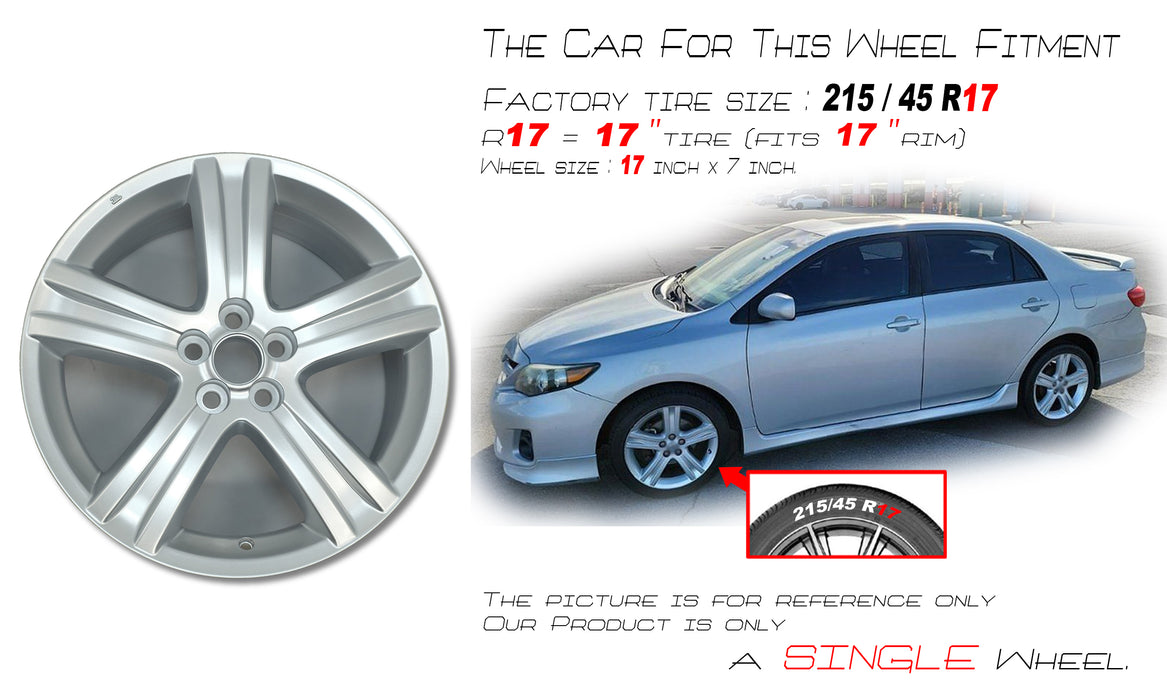 For Toyota Corolla Matrix OEM Design Wheel 17" 17x7 2009-2014 Silver Single Replacenment Rim 4261102A20