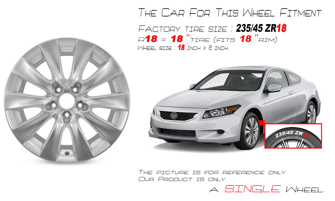 For Honda Accord OEM Design Wheel 18" 18x8 2008-2010 Silver Single Replacement Rim