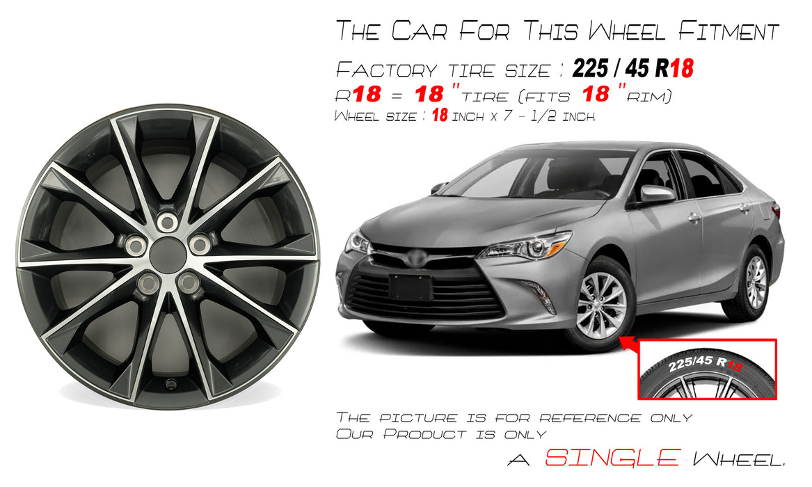 For Toyota Camry OEM Design Wheel 18" 18x7.5 2015-2017 Machined Charcoal Single Replacement Rim