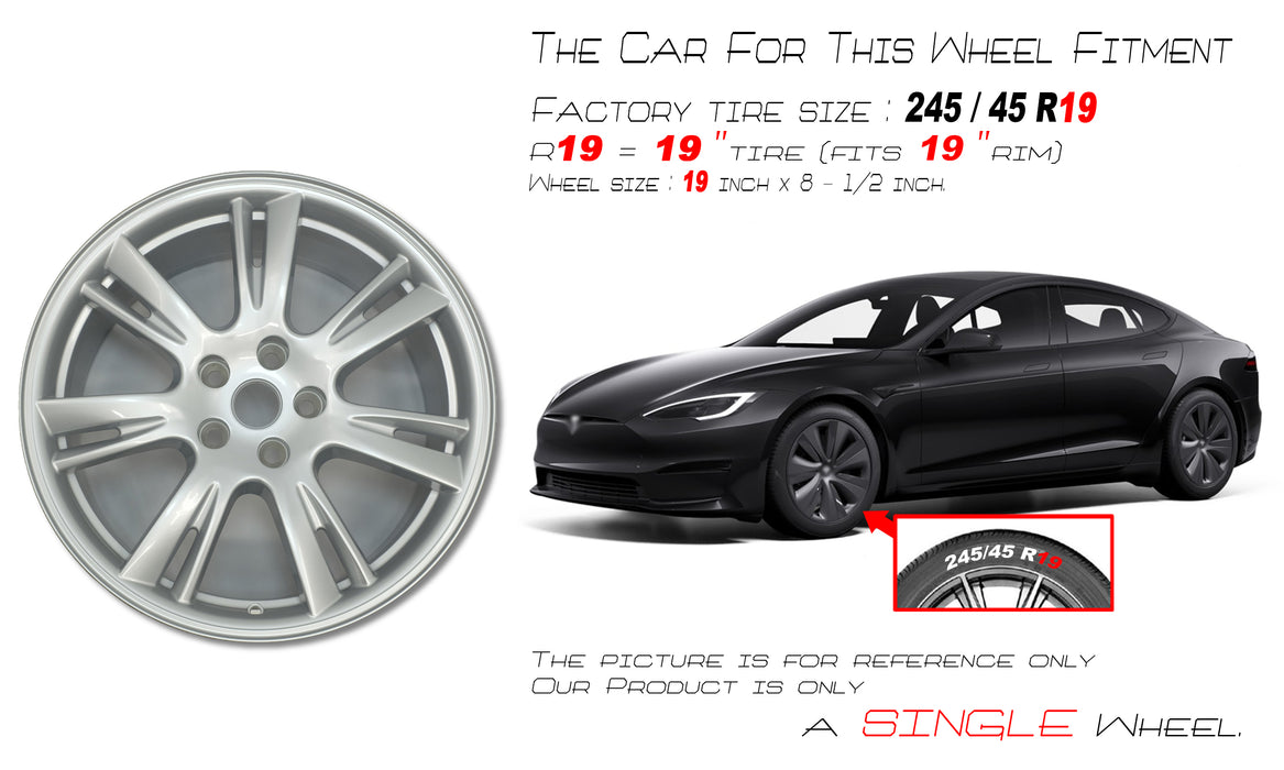For Tesla Model S OEM Design Wheel 19" 2020-2023 19x8.5 Silver Single Replacement Rim 148628500-A