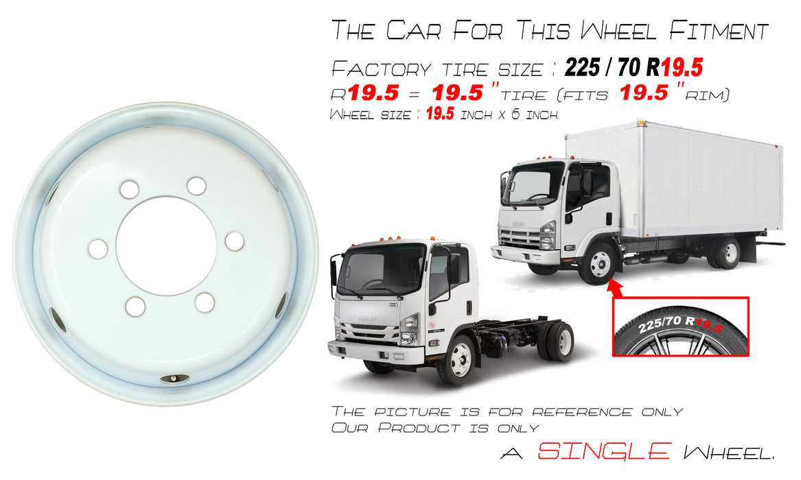 19.5" Single 19.5x6 White Steel Wheel For ISUZU NPR NPR-HD NQR NRR 1995-2023 OEM Design Replacement Rim 8980939730