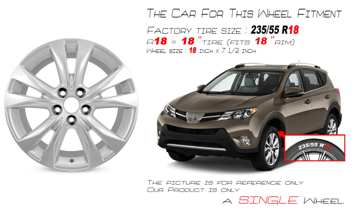 For Toyota RAV4 OEM Design Wheel 18" 18x7.5 2013-2015 Silver Single Replacement Rim