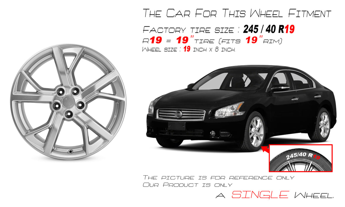 New Single 19" 19x8 Silver Hyper Alloy Wheel For 2012 2013 2014 Nissan Maxima OEM Design Replacement Rim