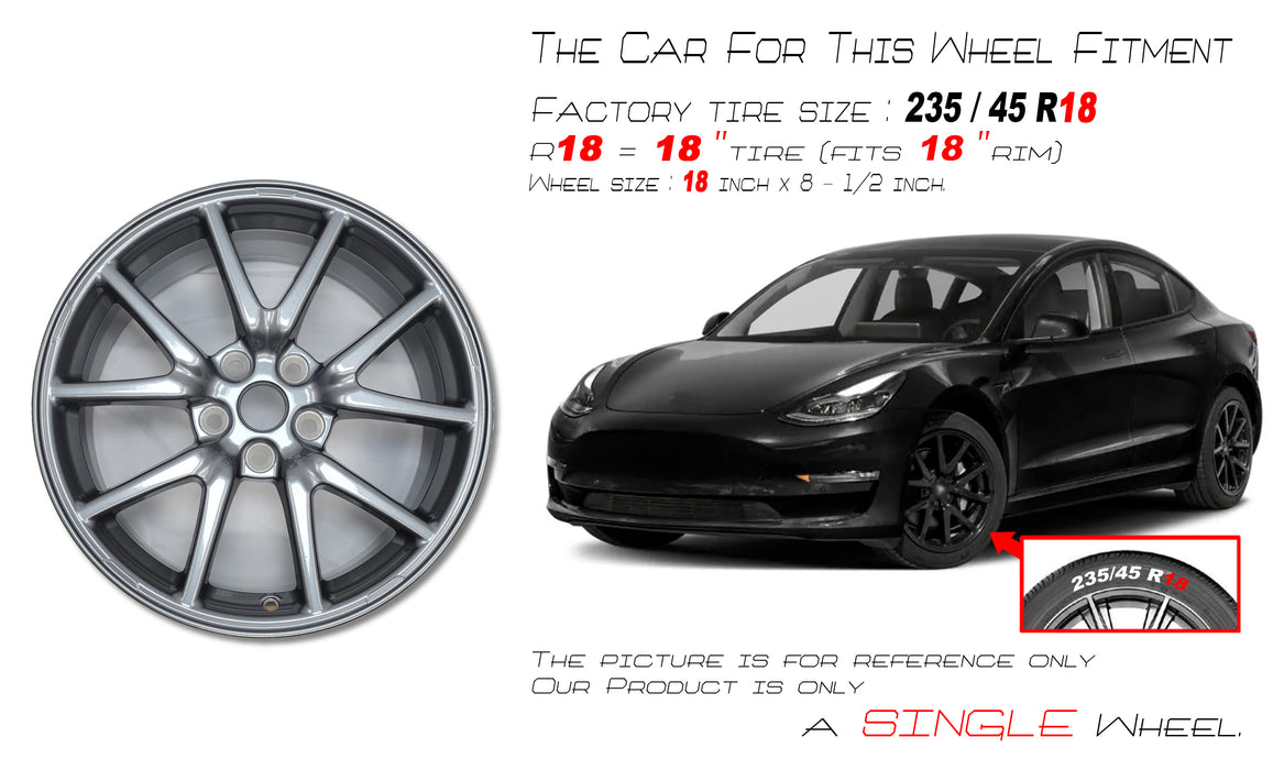 For Tesla Model 3 OEM Design Wheel 18" 2017-2023 18x8.5 Charcoal Single Replacement Rim 1044221