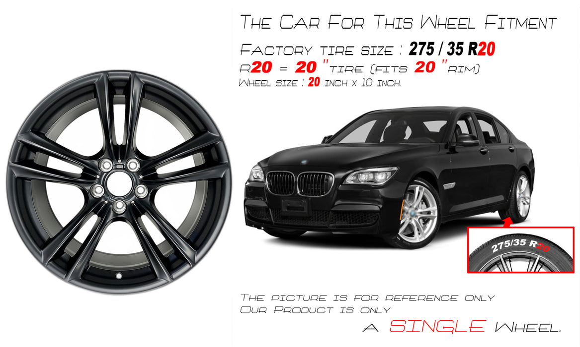Brand New Single 20" 20x10 Rear Wheel For BMW 5-Series 7-Series 2009-2015 GLOSS BLACK OEM Quality Replacement Rim