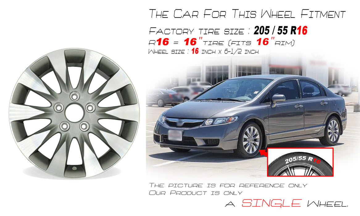 For Honda Civic OEM Design Wheel 16" 16X6.5 Machined Grey 2009-2011 Single Replacement Rim