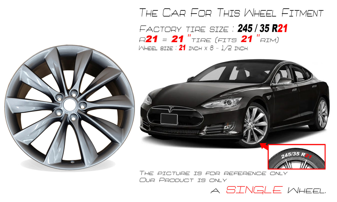 21" Single 21x8.5 Charcoal Alloy Front Wheel For Tesla Model S 2012-2017 OEM Quality Replacement Rim 98727 6005868