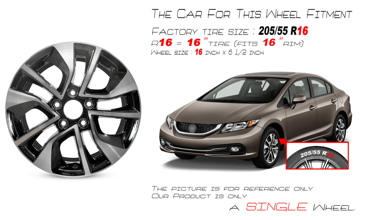 For Honda Civic OEM Design Wheel 16" 16x6.5 2013-2015 Machined Black Single Replacement Rim