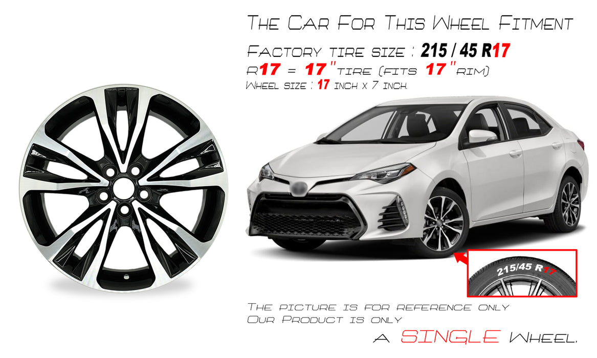 Brand New Single 17" 17x7 Alloy 10 spoke Wheel for Toyota COROLLA 2017 2018 2019 Machined Black OEM Quality Replacement Rim