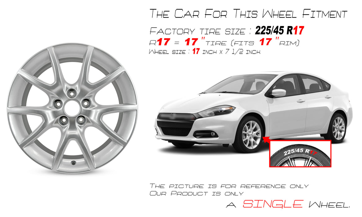 For Dodge Dart OEM Design Wheel 17" 17x7.5 2013-2016 Silver Single Replacement Rim