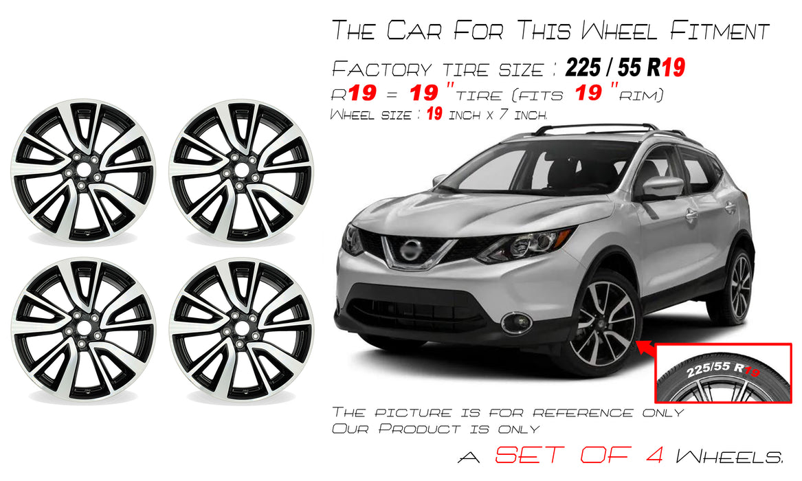 For Nissan Rogue OEM Design Wheel 19" 19x7 2017-2020 Machined Black Set of 4 Replacement Rim