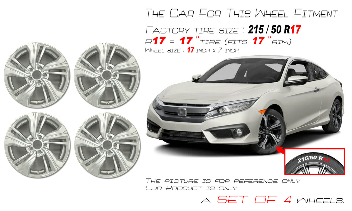 For Honda Civic OEM Design Wheel 17" 17X7 2016-2021 Silver Set of 4 Replacement Rim