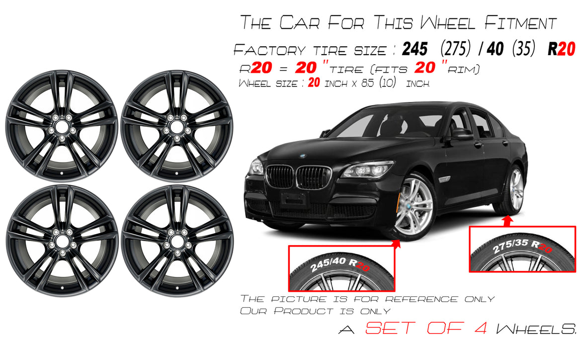 Set of 4 20" 20x10 20x8.5 Alloy Wheels For BMW 5-Series 7-Series 2009-2015 GLOSS BLACK Staggered OEM Quality Replacement Rim