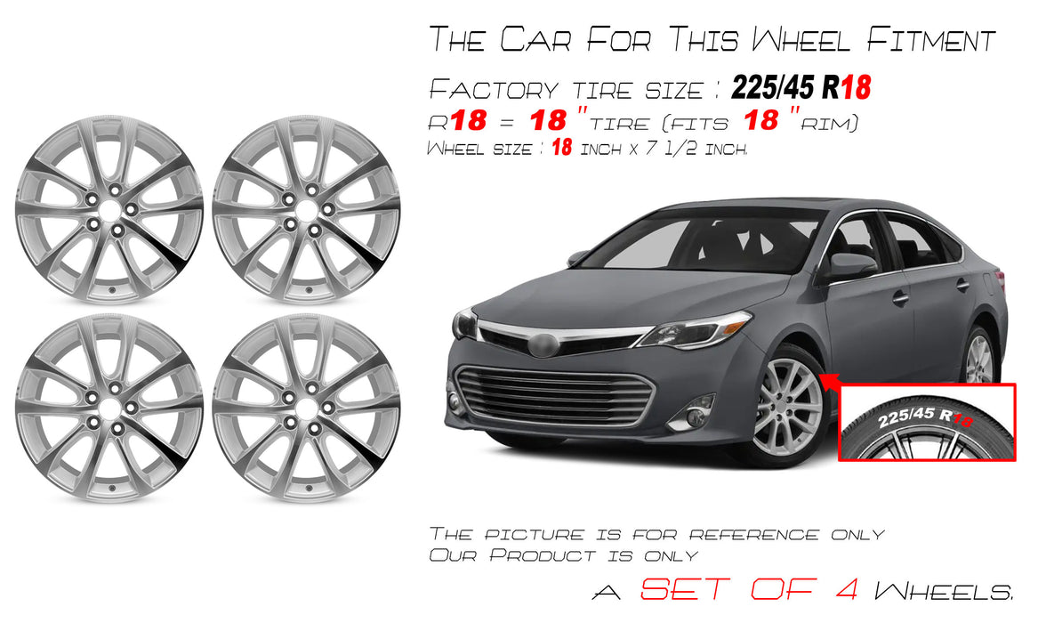 For Toyota Avalon OEM Design Wheel 18" 18x7.5 2013-2015 Machined Silver Set of 4 Replacement Rim