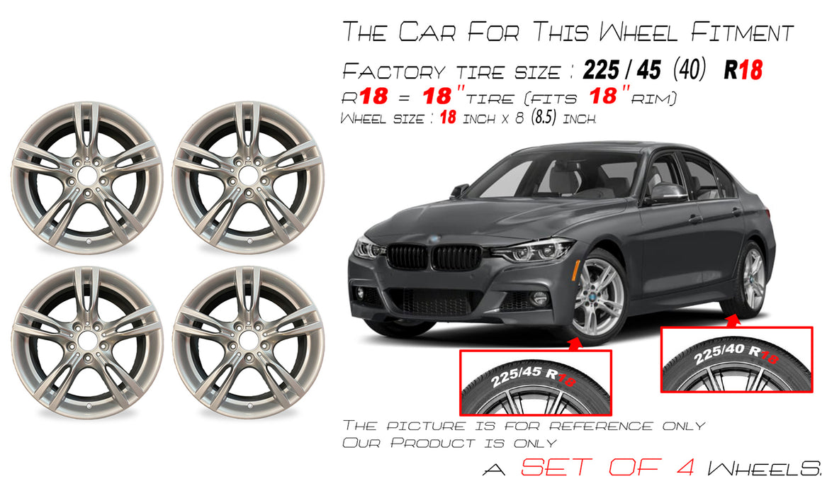 18" Set of 4 New Staggered Wheels For 2012-2020 BMW 3 & 4 SERIES ACTIVEHYBRID Silver OEM Quality Replacement Rim