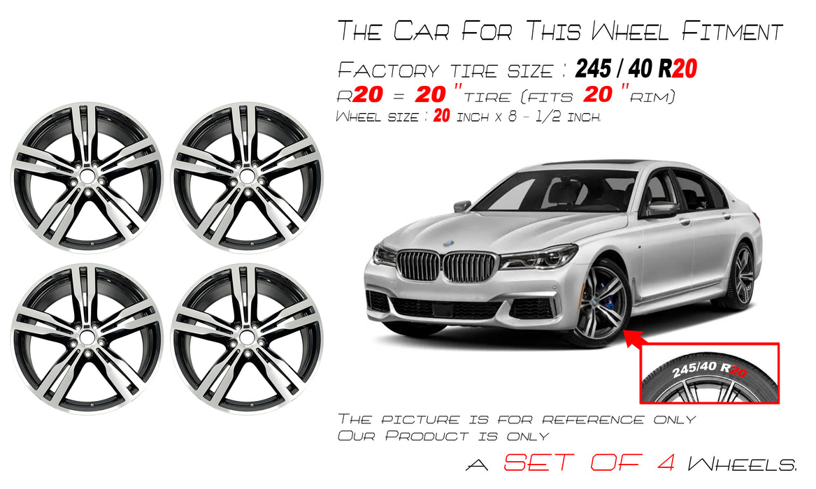 For BWM 6-Series 7-Series OEM Design Wheel 2016-2020 20" 20X8.5 Machined Black SET OF 4 Replacement Rim