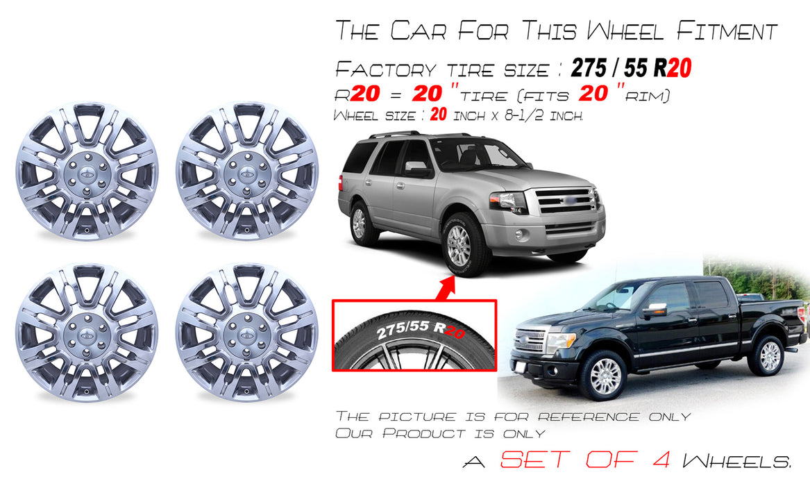 20" 20x8.5 Set of 4 Polished Alloy Wheel For 2009-2014 Ford F150 EXPEDITION OEM Quality Replacement Rim