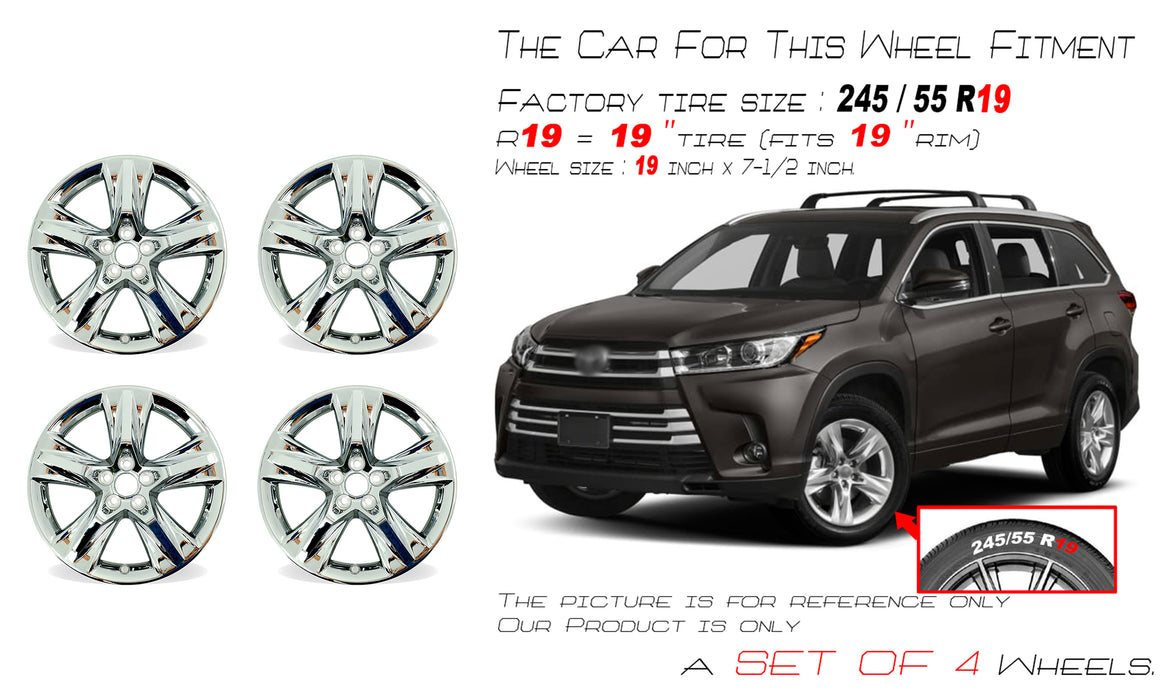 Set of 4 New 19" 19X7.5 Wheels With Chrome Clad Cover for 2014-2019 Toyota Highlander OEM Style Replacement Rim
