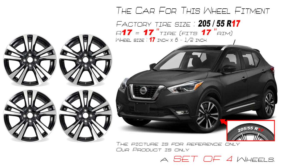 17” SET OF 4 17x6.5 MACHINED BLACK Wheels for NISSAN KICKS 2018-2020 OEM Design Replacement Rim