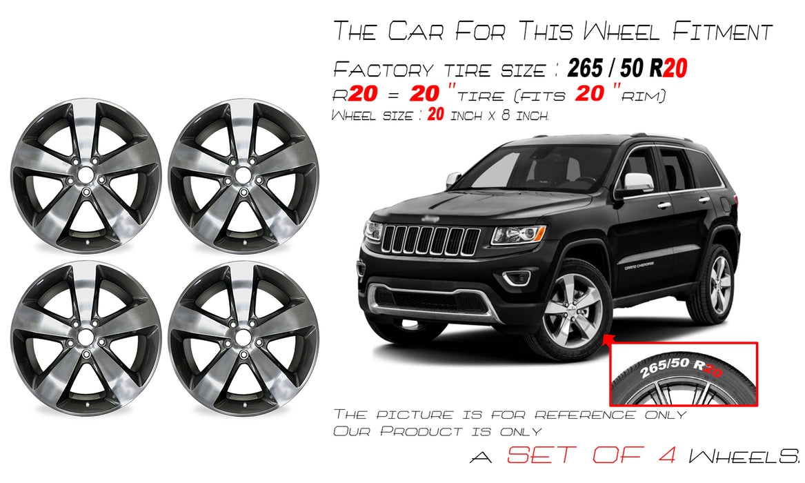 20" SET OF 4 New Wheels For 2014 2015 2016 Jeep Grand Cherokee POLISHED GRAY OEM Quality Replacement RIM