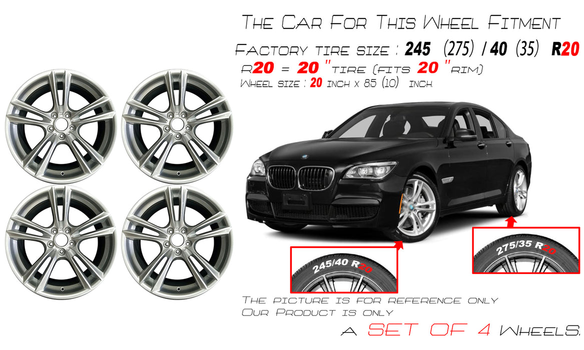 20" Set of 4 20x10 20x8.5 Alloy Wheels For BMW 5-Series 7-Series 2009-2015 SILVER Staggered OEM Design Replacement Rim