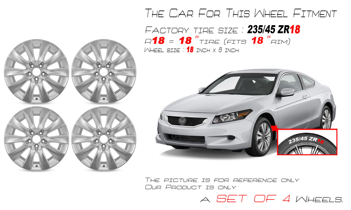 For Honda Accord OEM Design Wheel 18" 18x8 2008-2010 Silver Set of 4 Replacement Rim
