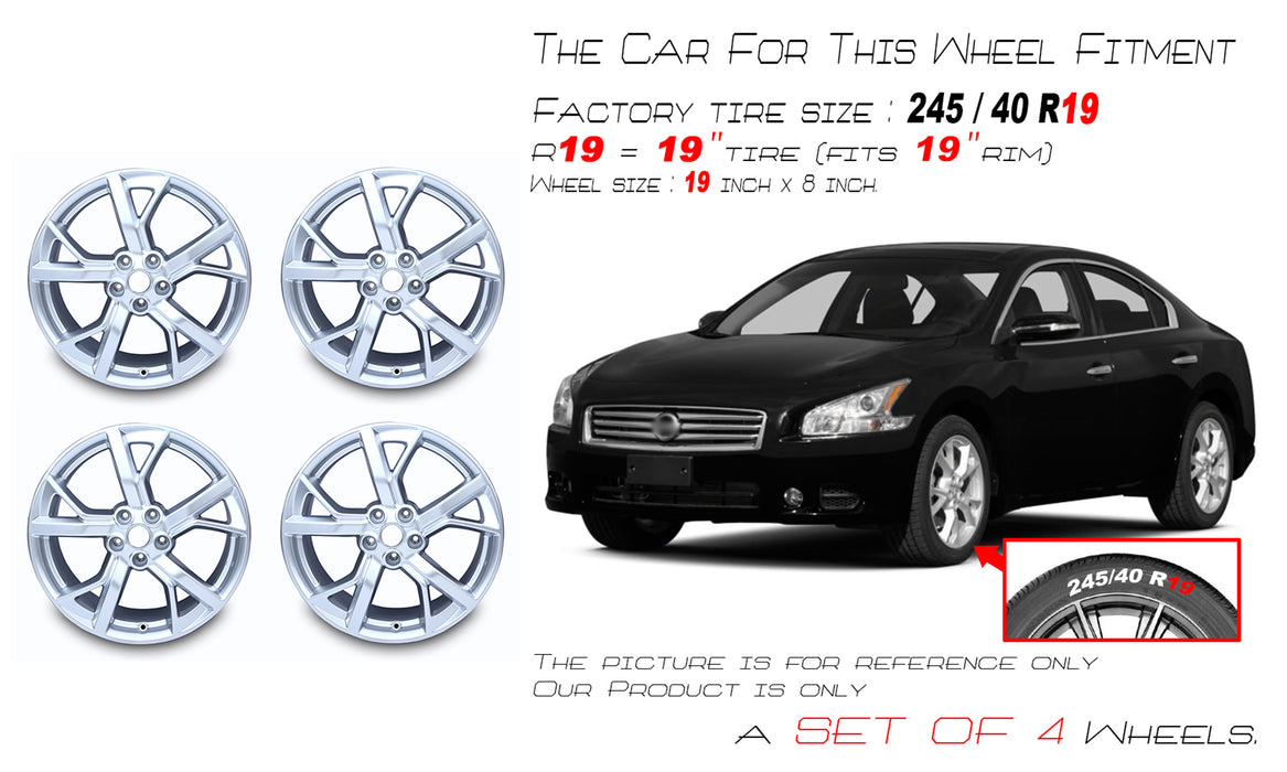 Set of 4 New 19" 19x8 Silver Hyper Alloy Wheels For 2012 2013 2014 Nissan Maxima OEM Quality Replacement Rim