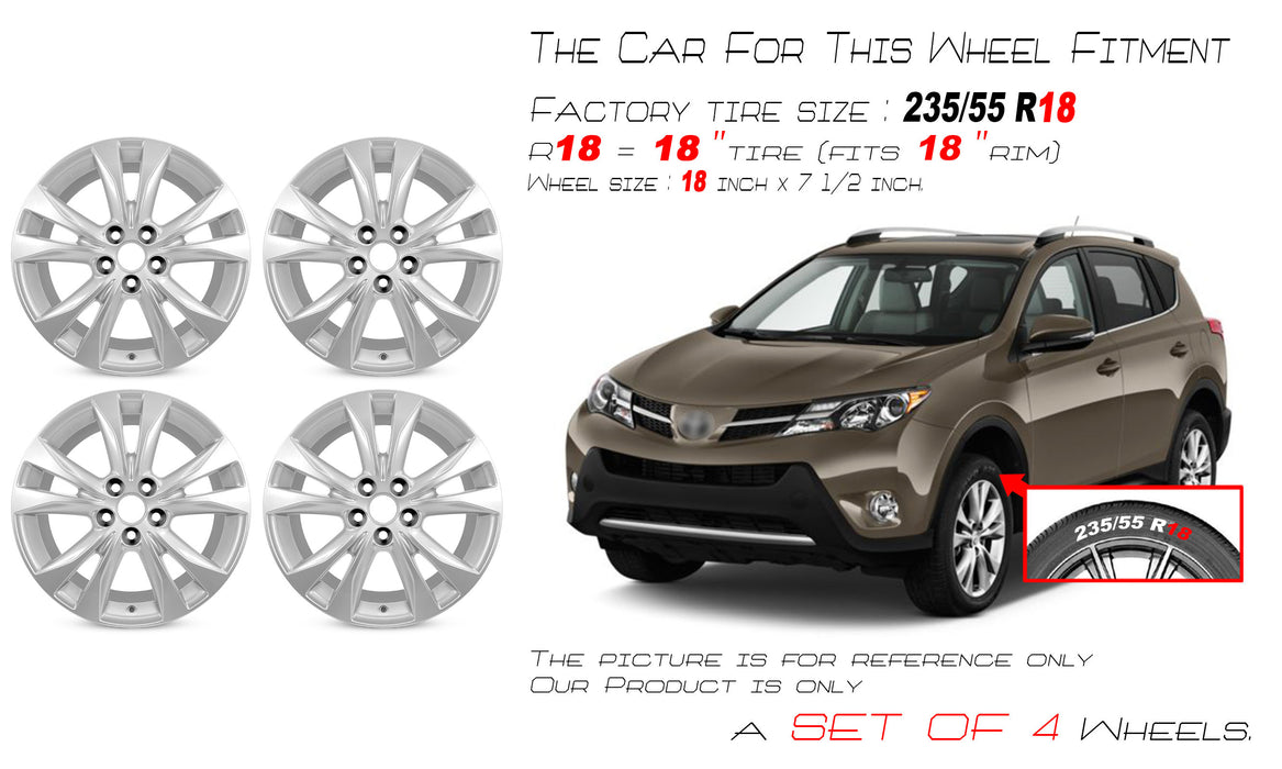 For Toyota RAV4 OEM Design Wheel 18" 18x7.5 2013-2015 Silver Set of 4 Replacement Rim