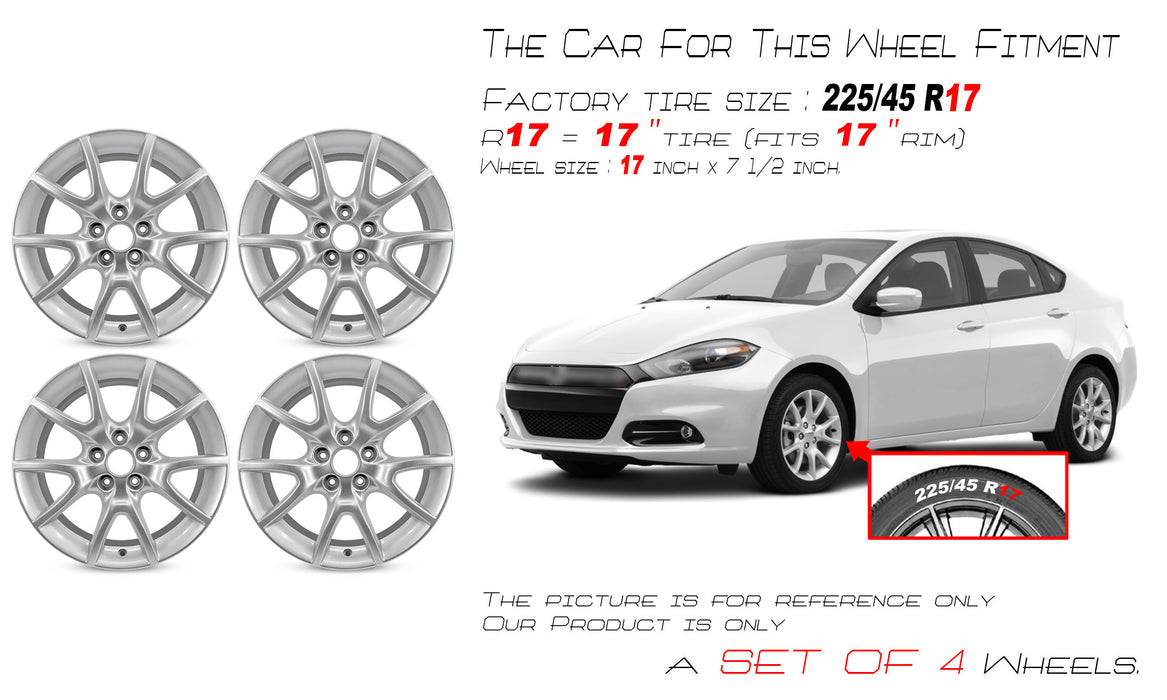 For Dodge Dart OEM Design Wheel 17" 17x7.5 2013-2016 Silver Set of 4 Replacement Rim