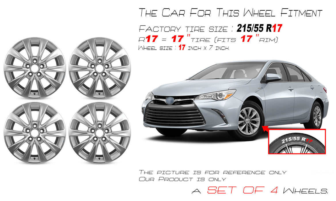 For Toyota Camry OEM Design Wheel 17" 17x7 2015-2017 Hyper Silver Set of 4 Replacement Rim