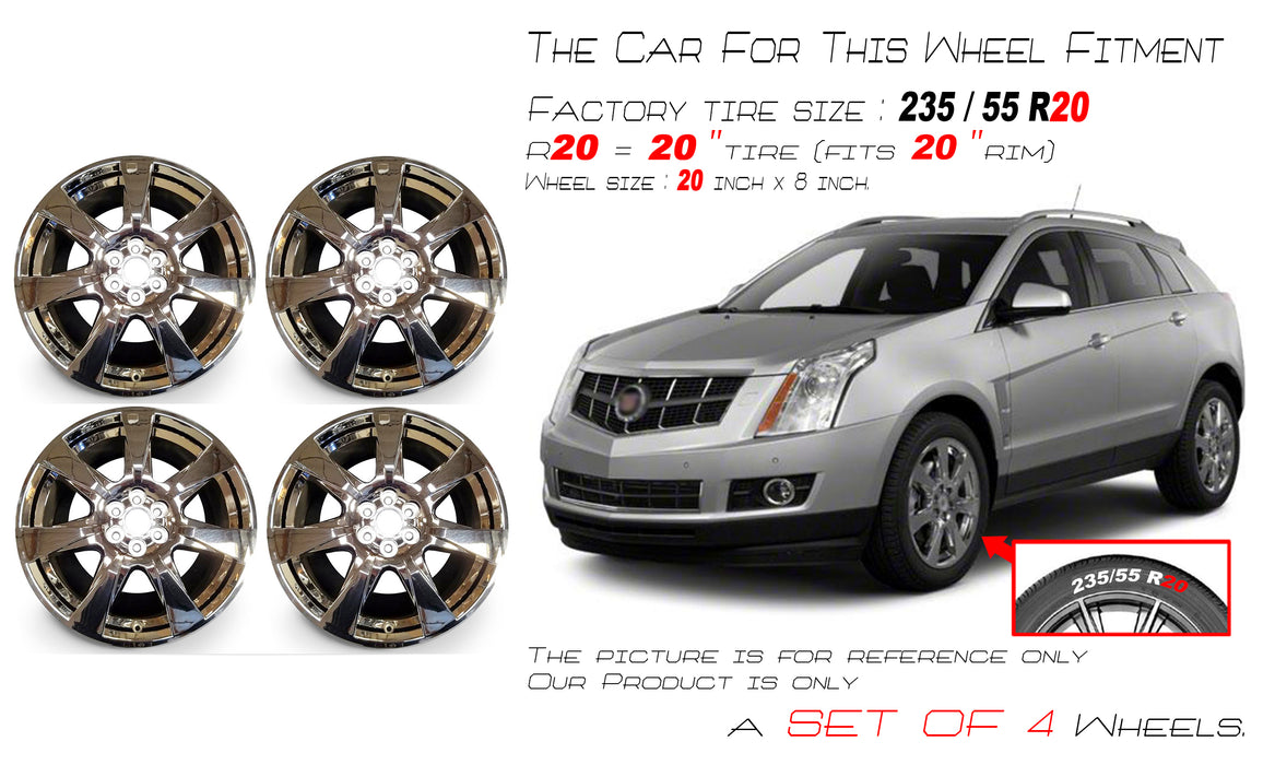 20" 20x8 SET OF 4 Brand New Alloy Wheels for Cadillac SRX 2010-2013 Chrome Clad Cover OEM Quality Replacement Rim