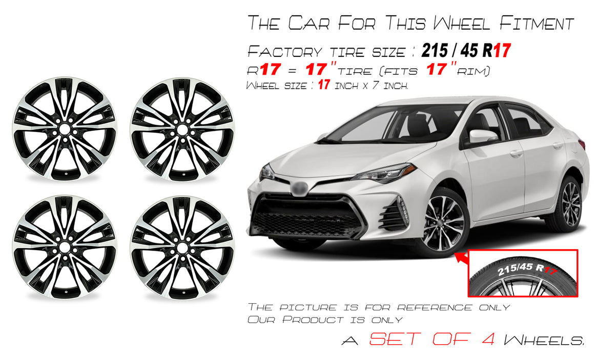 SET OF 4 New 17" 17x7 Alloy 10 Spoke Wheels For Toyota COROLLA 2017 2018 2019 Machined Black OEM Quality Replacement Rim