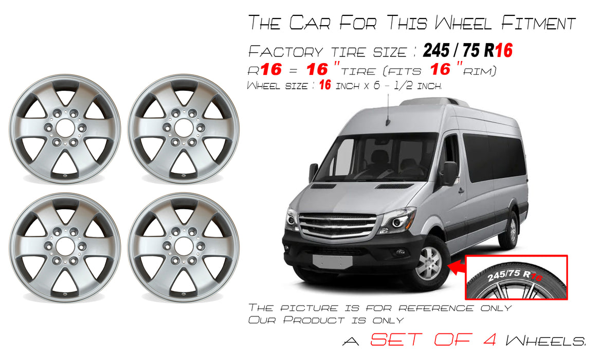 16” Set of 4 16x6.5 Silver Wheels for Mercedes-Benz Sprinter 1500 2500 2014-2023 OEM Design Replacement Rim