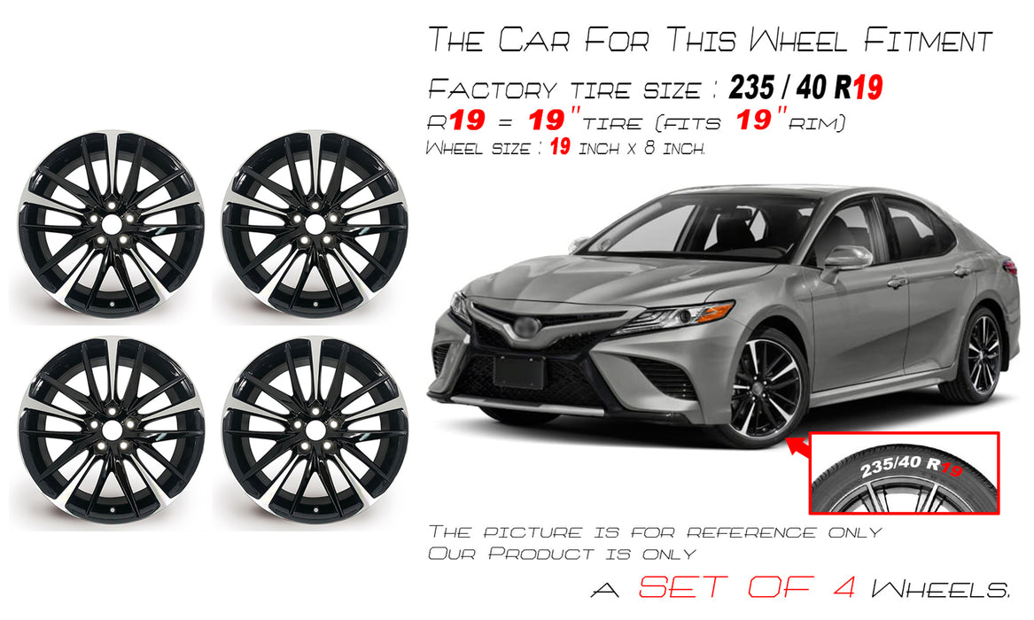 For Toyota Camry OEM Design Wheel 19" 19x8 2018-2024 Machined Black Set of 4 Replacement Rim