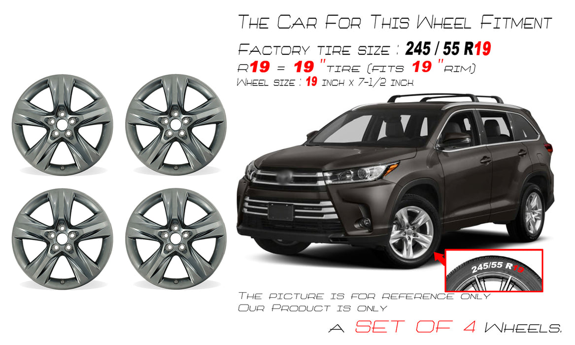 SET OF 4 19" 19X7.5 Alloy Wheels For TOYOTA HIGHLANDER 2014-2019 Platinum Clad OEM Style Replacement Rim