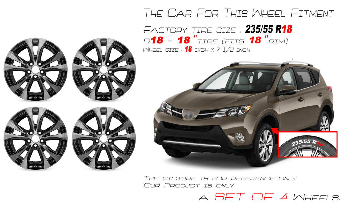 For Toyota RAV4 OEM Design Wheel 18" 18x7.5 2013-2015 Machined Black Set of 4 Replacement Rim