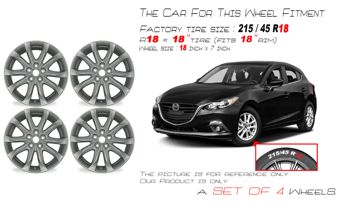 Set of 4 New 18" 18X7 Wheels For Mazda 3 2014 2015 2016 2017 SILVER OEM Quality Replacement Rim