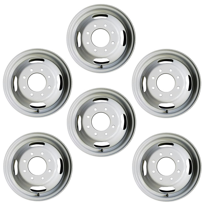 Set of 6 16" Dually GRAY Steel Wheels for 2001-2025 Chevy Express GMC SAVANA SIERRA SILVERADO 3500 OEM Design Replacement Rim