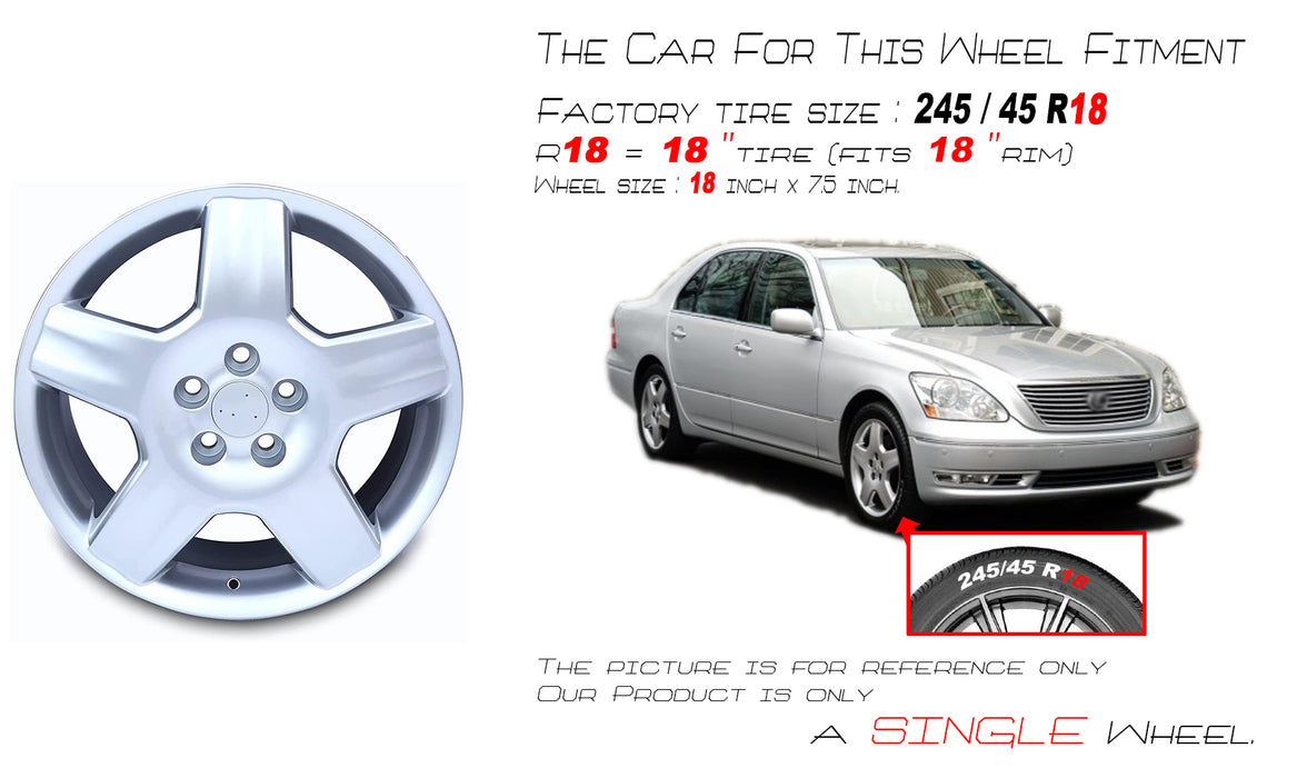 18" 18x7.5 Brand New Single Hyper Silver Alloy Wheel For 2004-2006 LEXUS LS430 OEM Quality Replacement Rim