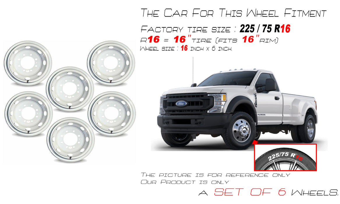 16" Set of 6 Brand New 16x6 Dually Steel Wheel For 1992-2007 Ford E350 E450SD VAN DRW OEM Quality Replacement Rim