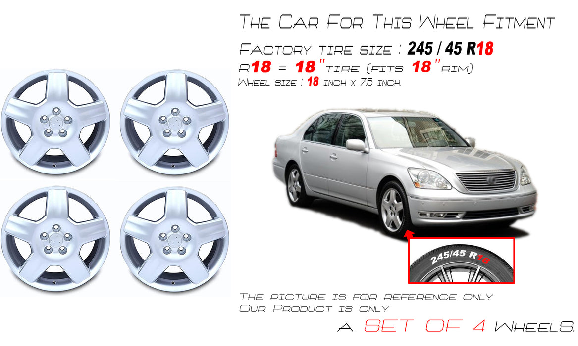 18" 18x7.5 Set of 4 Brand New Hyper Silver Alloy Wheels For 2004-2006 LEXUS LS430 OEM Quality Replacement Rim