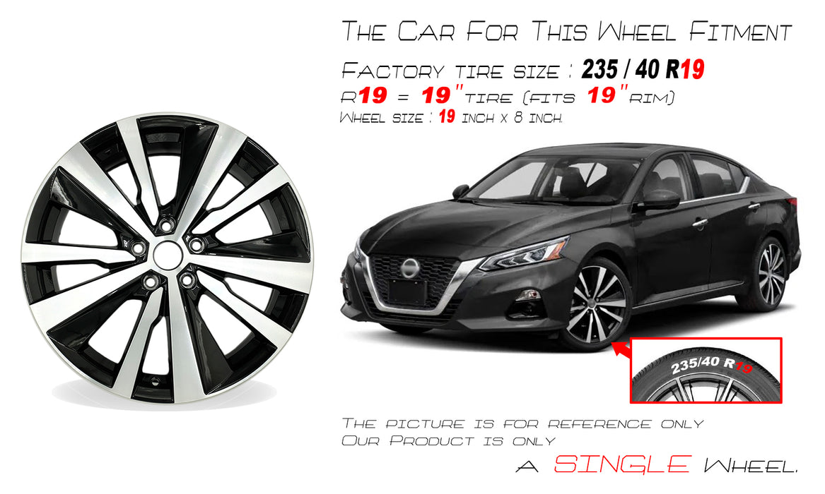 19" Single 19X8 Machined Black Alloy Wheel For Nissan Altima 2019-2022 OEM Quality Replacement Rim