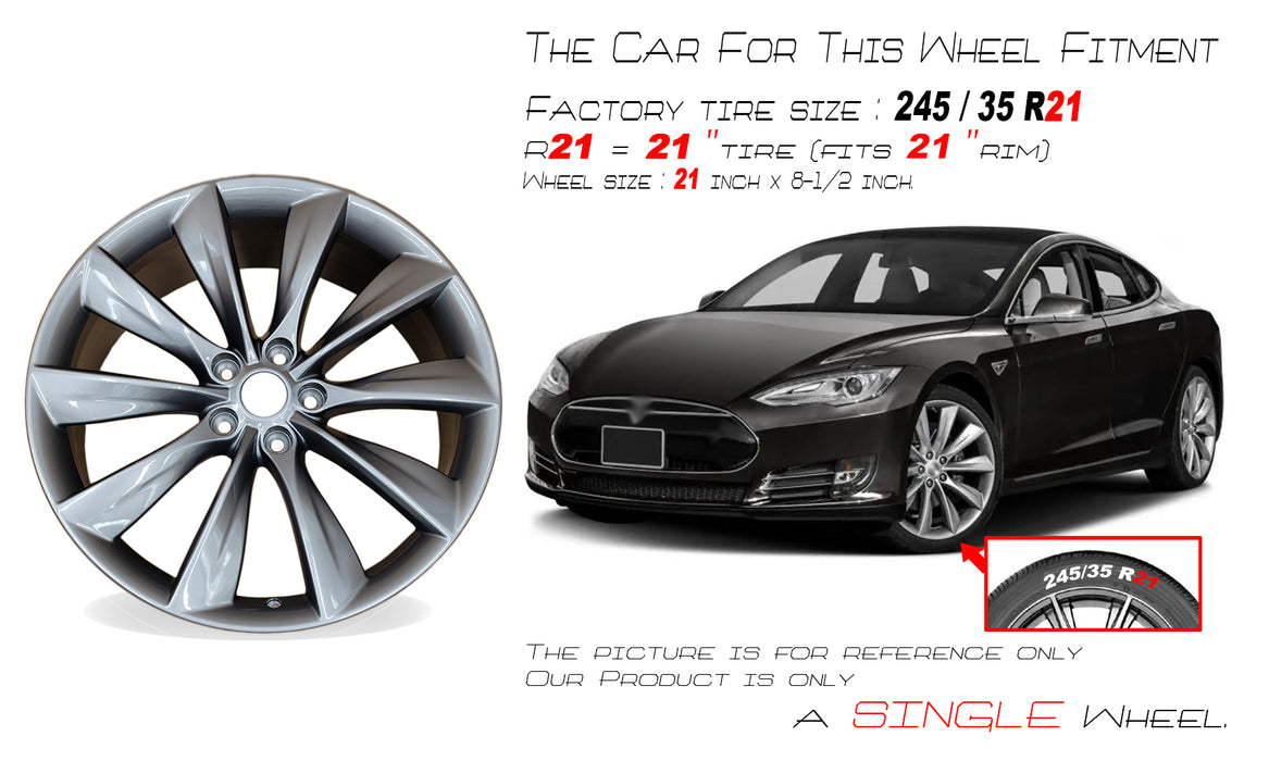 21" Single 21x8.5 Charcoal Alloy Front Wheel For Tesla Model S 2012-2017 OEM Quality Replacement Rim 98727 6005868