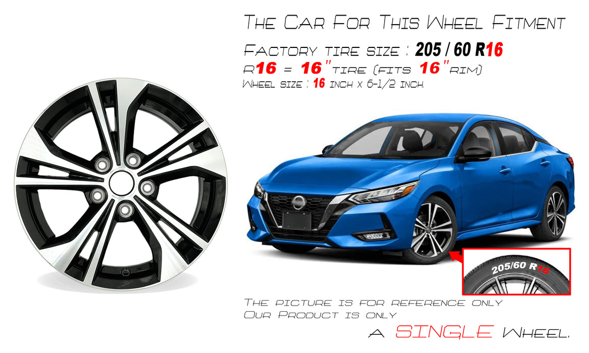 16" Single 16x6.5 Machined Black Alloy Wheel For Nissan Sentra 2020-2022 OEM Quality Replacement Rim