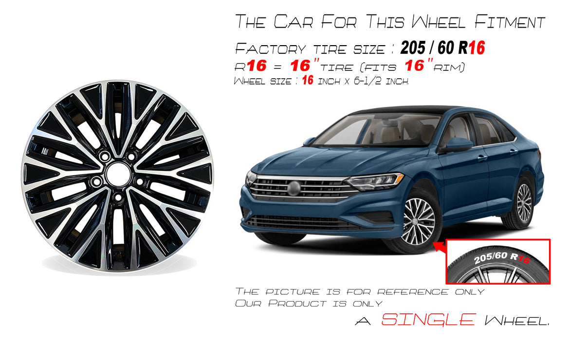 16" Brand New Single 16x6.5 Alloy Wheel For VOLKSWAGEN JETTA 2019-2021 Machined Black OEM Quality Replacement Rim